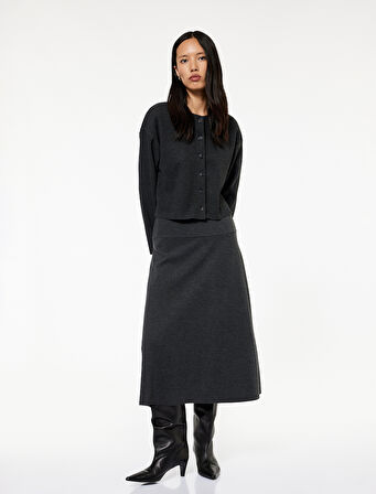 Dikiş Detaylı A Kesim Midi Etek