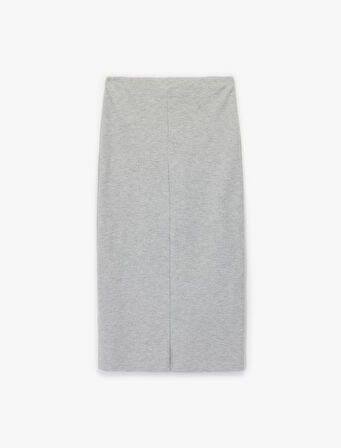 Slim Fit Midi Nervür Detaylı Kalem Etek