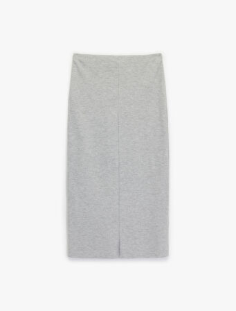 Slim Fit Midi Nervür Detaylı Kalem Etek