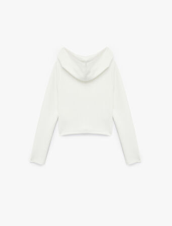 Uzun Kollu Viskon Karışımlı Kapüşonlu Tam Fermuarlı Sweatshirt
