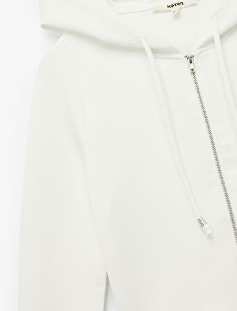 Uzun Kollu Viskon Karışımlı Kapüşonlu Tam Fermuarlı Sweatshirt