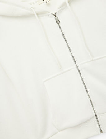 Pamuklu Slim Fit Cepli Uzun Kollu Fermuarlı Kapüşonlu Hırka