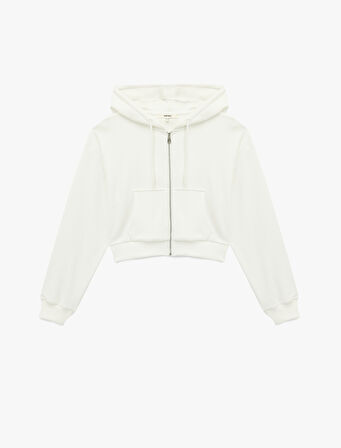 Pamuklu Slim Fit Cepli Uzun Kollu Fermuarlı Kapüşonlu Hırka