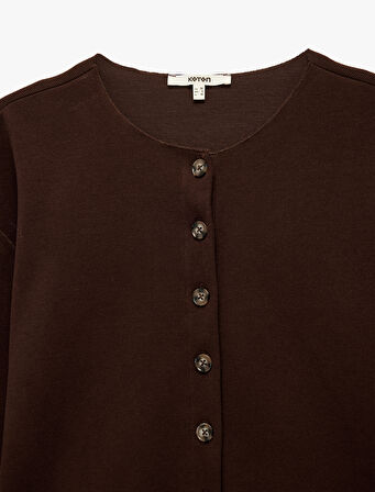  Uzun Kollu Bisiklet Yaka Düğmeli Triko Hırka