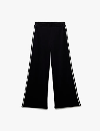 Şardonlu Modal Kumaş Yanları Şerit Detaylı Geniş Paça Eşofman Altı