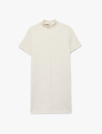 Slim Fit Kısa Kollu Dik Yaka Mini Triko Elbise