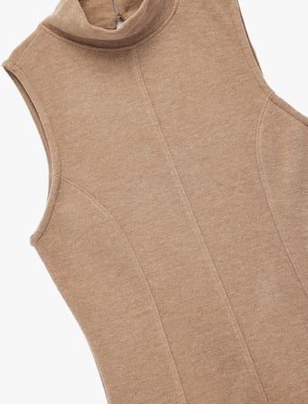 Slim Fit Dik Yaka Kolsuz Mini Triko Elbise