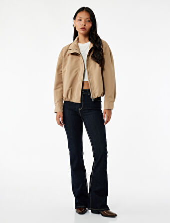 Uzun Kollu Dik Yaka Oversize Bomber Ceket