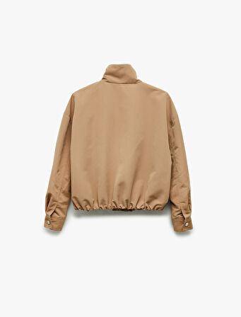 Uzun Kollu Dik Yaka Oversize Bomber Ceket