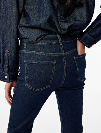 Yüksek Bel Düğmeli Dar Kesim İspanyol Paça Jean Pantolon - Flare Jeans