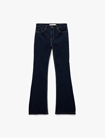 Yüksek Bel Düğmeli Dar Kesim İspanyol Paça Jean Pantolon - Flare Jeans