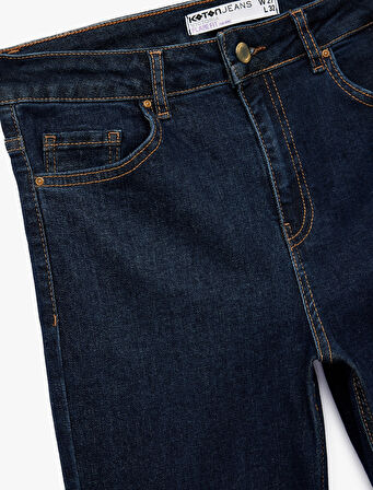 Yüksek Bel Düğmeli Dar Kesim İspanyol Paça Jean Pantolon - Flare Jeans