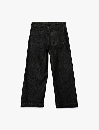 Yüksek Bel Pamuklu Metal Aksesuarlı Nervürlü Kısa Jean Pantolon - Culotte Jeans