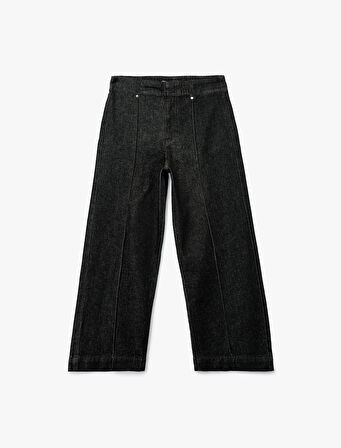 Yüksek Bel Pamuklu Metal Aksesuarlı Nervürlü Kısa Jean Pantolon - Culotte Jeans