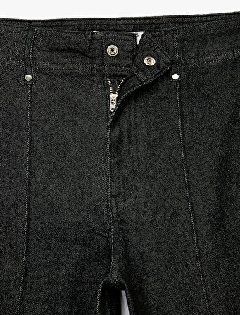 Yüksek Bel Pamuklu Metal Aksesuarlı Nervürlü Kısa Jean Pantolon - Culotte Jeans