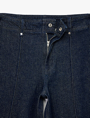 Yüksek Bel Pamuklu Metal Aksesuarlı Nervürlü Kısa Jean Pantolon - Culotte Jeans