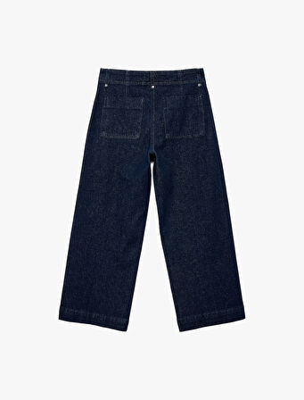 Yüksek Bel Pamuklu Metal Aksesuarlı Nervürlü Kısa Jean Pantolon - Culotte Jeans