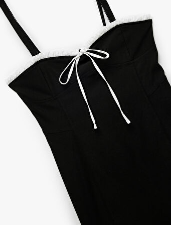 Kalp Yaka Kolsuz Fiyonklu Slim Fit Bodycon Mini Elbise