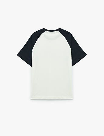 Kısa Kollu Bisiklet Yaka Renk Kontrastlı Pamuklu Oversize Baskılı Tişört