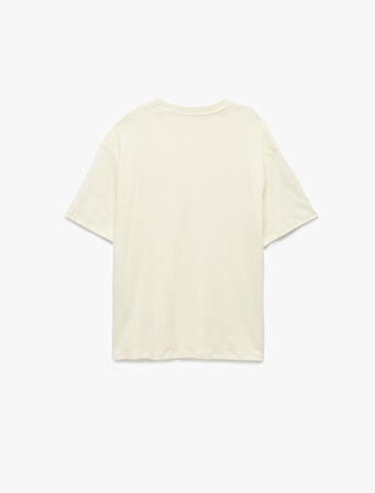 Pamuklu Kısa Kollu Tok Kumaş Bisiklet Yaka Oversize Baskılı Tişört