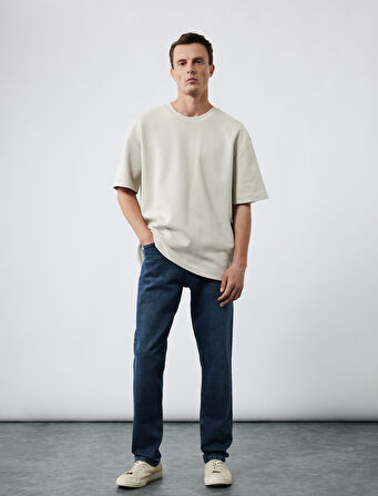 Pamuklu Kısa Kollu Pike Tok Kumaş Bisiklet Yaka Basic Oversize Tişört