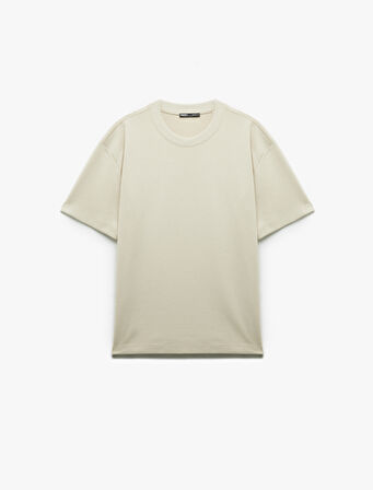 Pamuklu Kısa Kollu Pike Tok Kumaş Bisiklet Yaka Basic Oversize Tişört