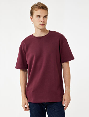 Pamuklu Kısa Kollu Pike Tok Kumaş Bisiklet Yaka Basic Oversize Tişört