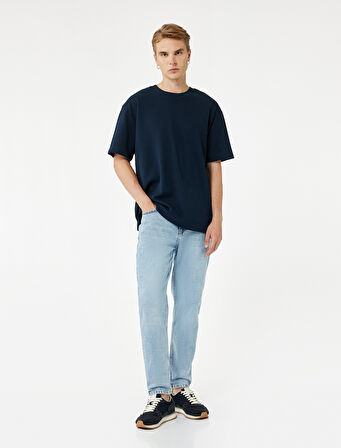 Pamuklu Kısa Kollu Pike Tok Kumaş Bisiklet Yaka Basic Oversize Tişört