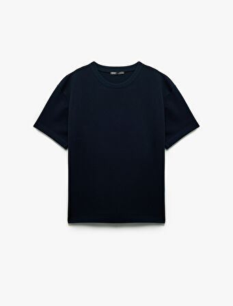Pamuklu Kısa Kollu Pike Tok Kumaş Bisiklet Yaka Basic Oversize Tişört