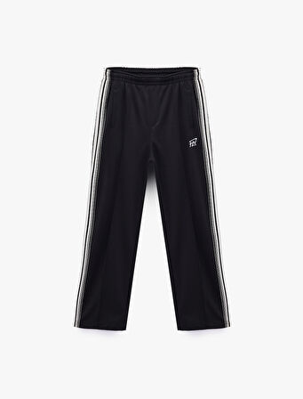 Viskon Karışımlı Beli Lastikli Cepli Şerit Detaylı Baskılı Bol Kalıp Eşofman Altı