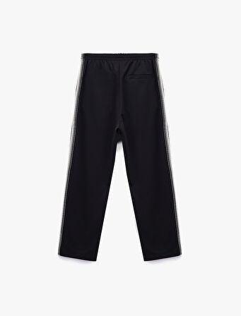 Viskon Karışımlı Beli Lastikli Cepli Şerit Detaylı Baskılı Bol Kalıp Eşofman Altı