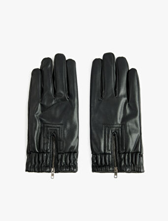 Fermuar Detaylı Suni Deri Eldiven