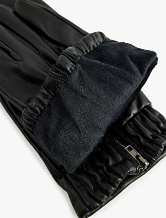 Fermuar Detaylı Suni Deri Eldiven