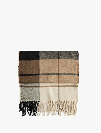 Ekose Desenli Uzun Püsküllü Atkı