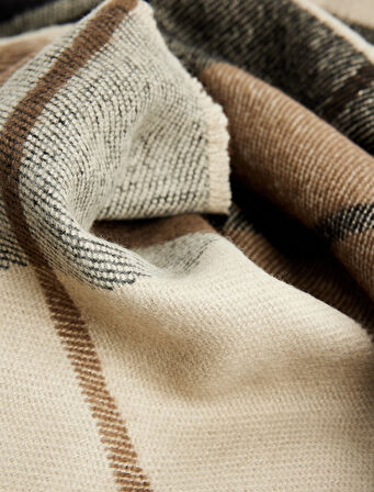 Ekose Desenli Uzun Püsküllü Atkı