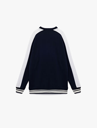 Uzun Kollu Renk Kontrastlı Pamuklu Bisiklet Yaka Sweatshirt