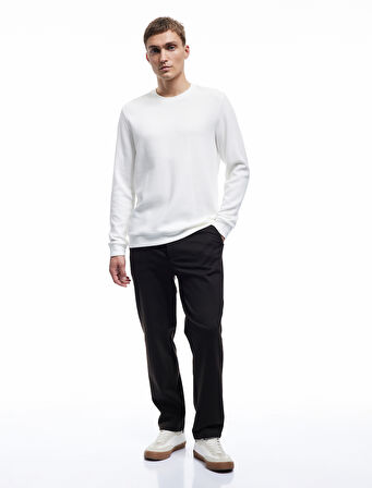 Pamuklu Uzun Kollu Dokulu Basic Bisiklet Yaka Sweatshirt