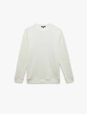 Pamuklu Uzun Kollu Dokulu Basic Bisiklet Yaka Sweatshirt