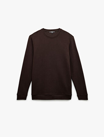 Pamuklu Uzun Kollu Dokulu Basic Bisiklet Yaka Sweatshirt