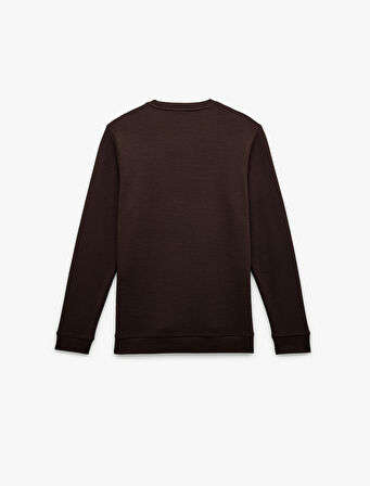 Pamuklu Uzun Kollu Dokulu Basic Bisiklet Yaka Sweatshirt