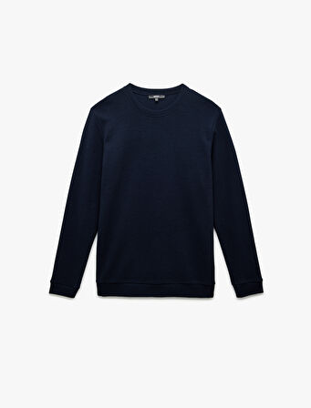 Pamuklu Uzun Kollu Dokulu Basic Bisiklet Yaka Sweatshirt