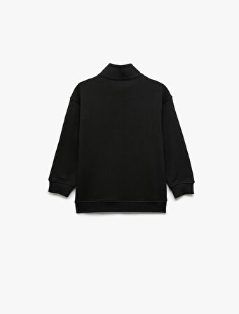Dik Yaka Uzun Kollu Pamuklu Sweatshirt