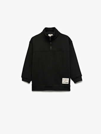 Dik Yaka Uzun Kollu Pamuklu Sweatshirt