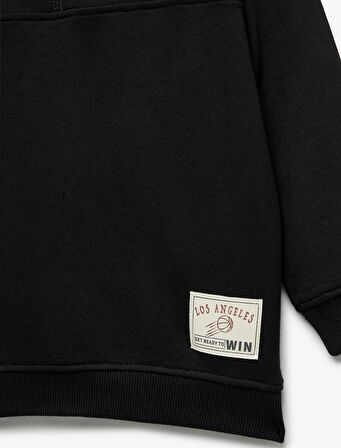 Dik Yaka Uzun Kollu Pamuklu Sweatshirt