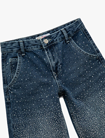 Taş Detaylı Pamuklu Rahat Kesim Denim Pantolon
