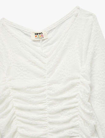 Uzun Kollu Slim Fit Büzgülü Tül Bluz