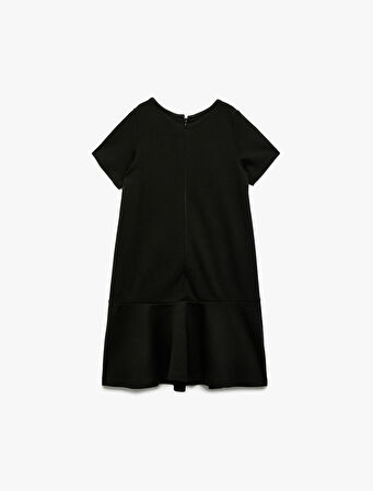 Düğmeli Bisiklet Yaka Viskon Karışımlı Kısa Kollu Elbise