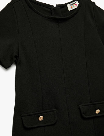 Düğmeli Bisiklet Yaka Viskon Karışımlı Kısa Kollu Elbise