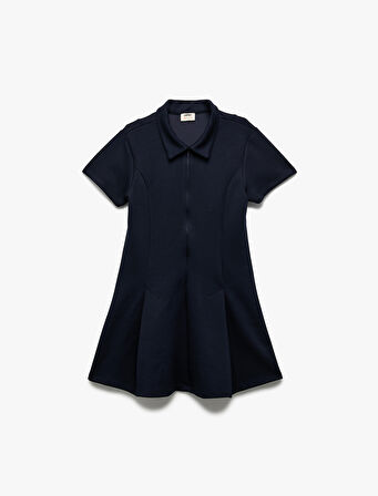 Kısa Kollu Fermuar Kapamalı Gömlek Yaka Elbise