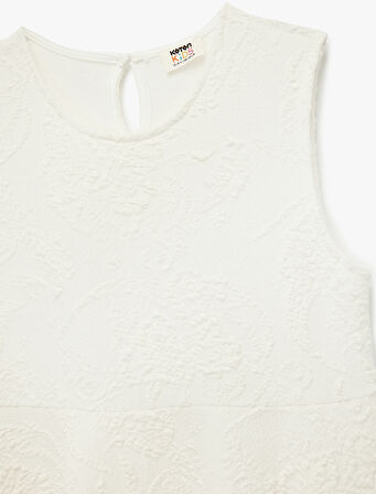 Bisiklet Yaka Kolsuz Jakarlı Pileli Elbise